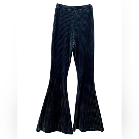 NWT Natural Life Blue Joplin High Rise Ribbed Velvet Flare Pants - Picture 4 of 4